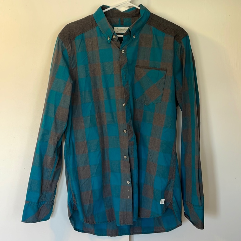Teal Gray Plaid Shirt